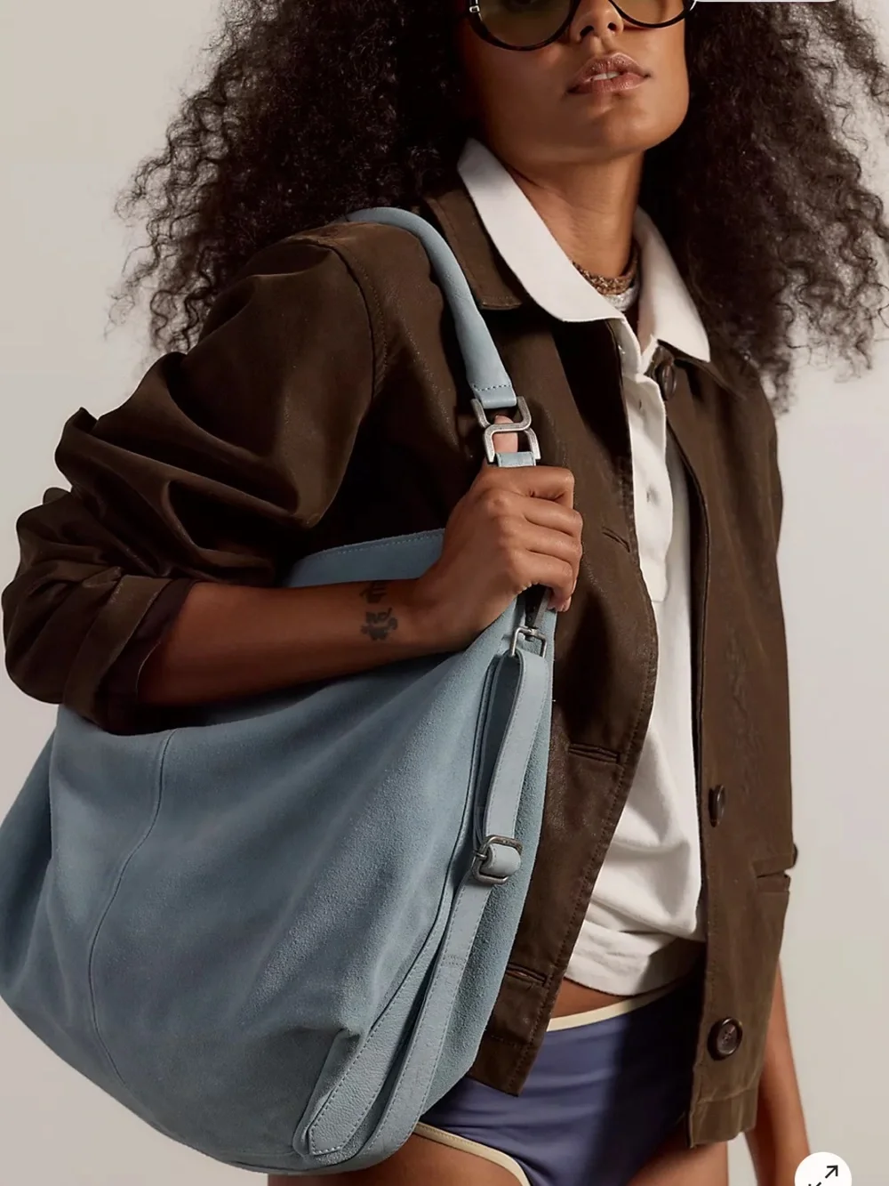 Free People Powder Blue Suede Hobo Bag - Picture 2 of 6